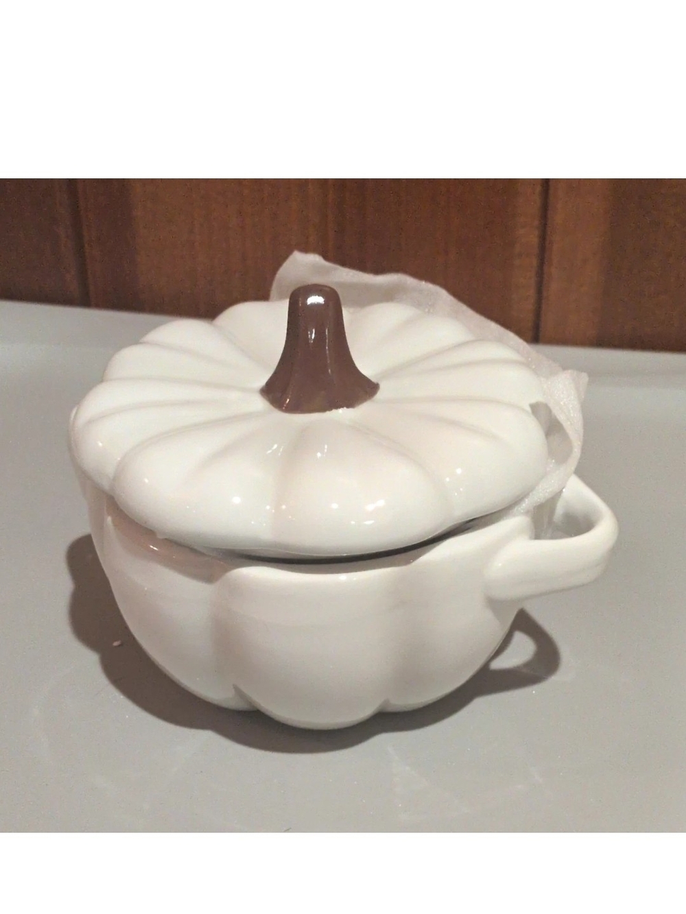 Old East Main Co. White Ceramic Pumpkin-Shaped Soup Bowl w/ Lid, 2-Piece